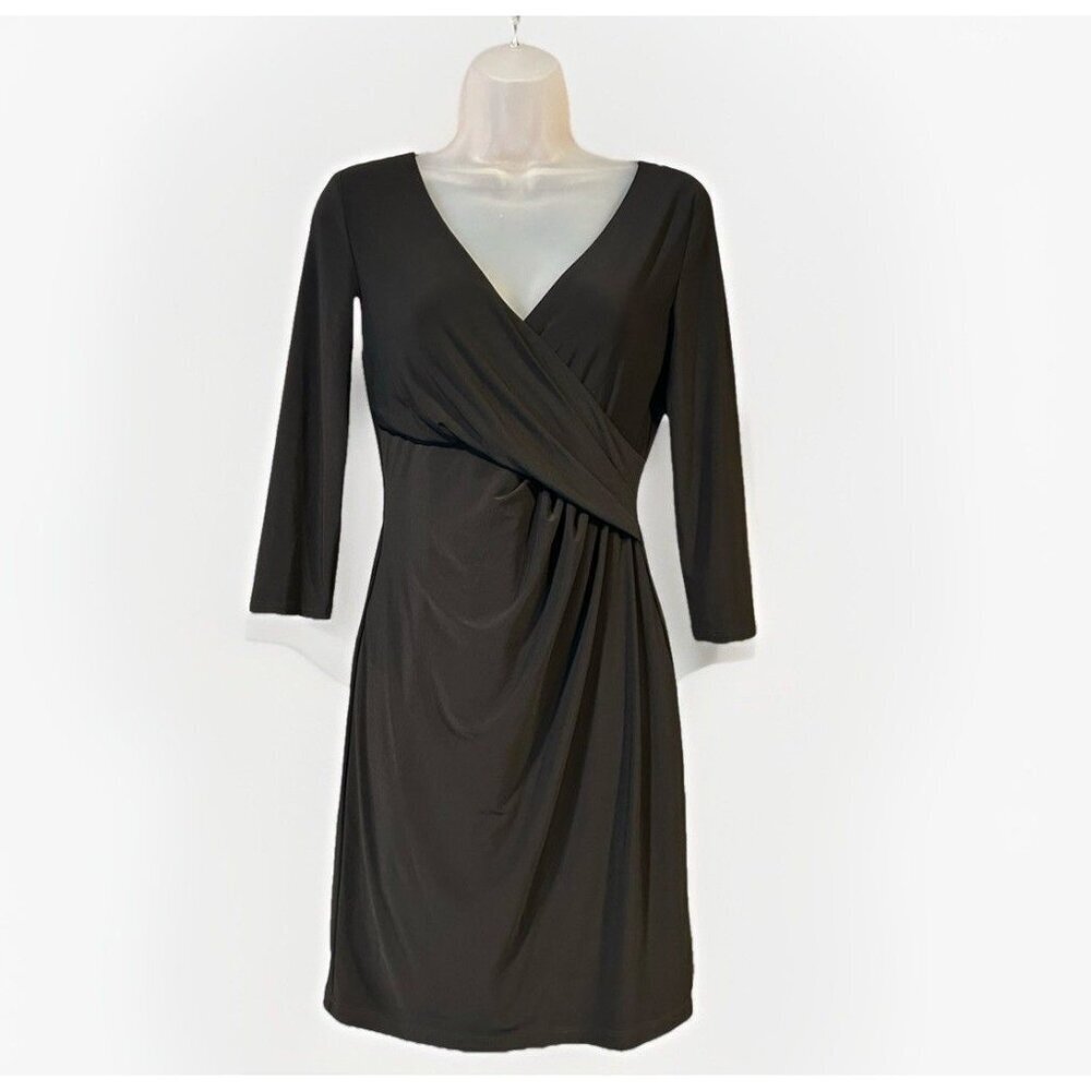 Ralph Lauren Faux Wrap Midi Dress Black Size 4 Petite Holiday Festive Party